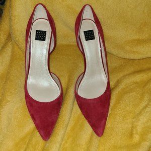 White House Black Market Red Suede Leather Pumps 8M Stiletto Heel Ella Luscious